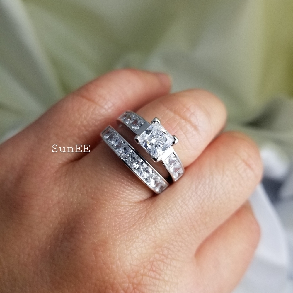 NEW 925 STERLING SILVER ENGAGEMENT RING WEDDING RING DIAMOND SET